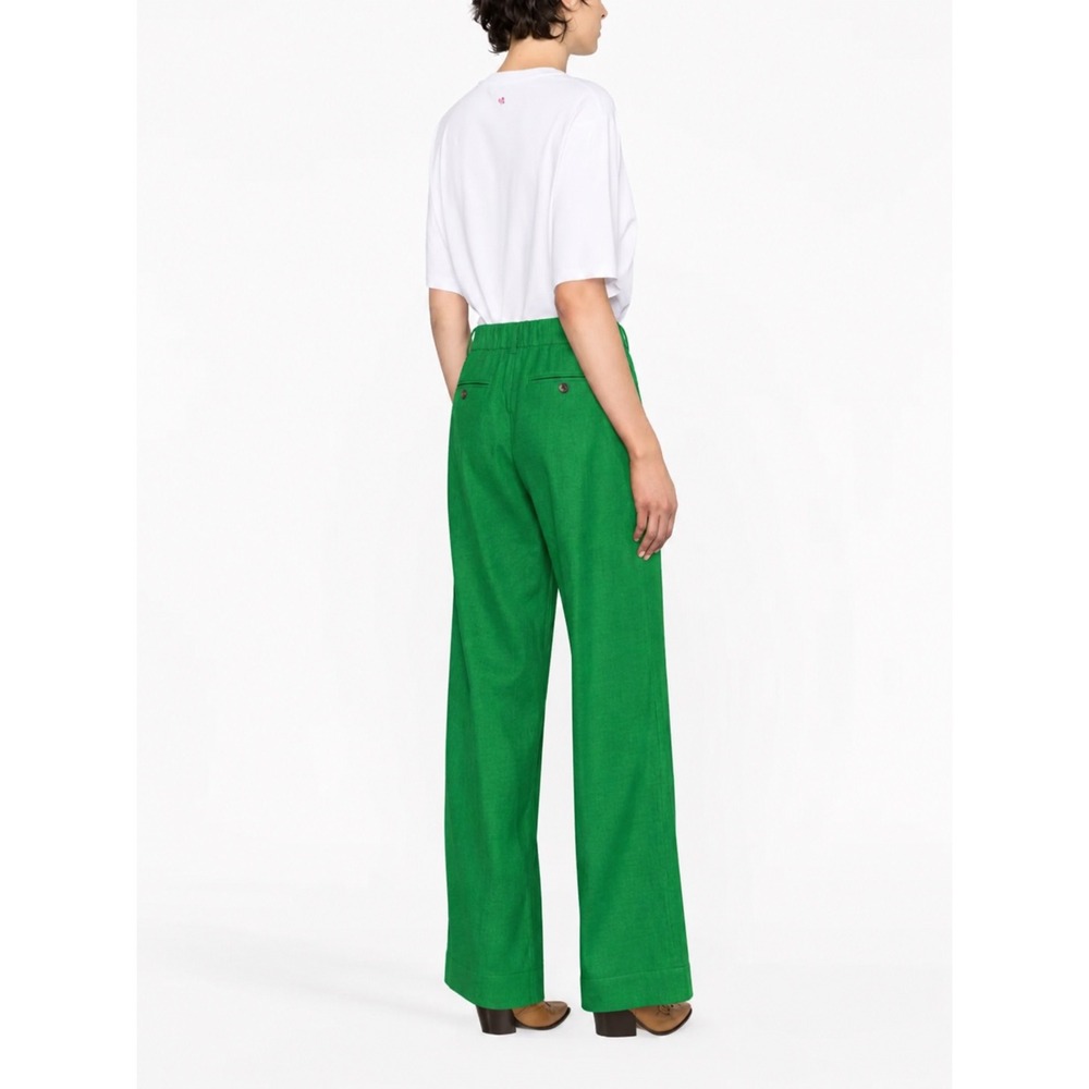 Linen Blend Wide Leg Pleated Trousers High Waist Kelly Green Pants Size M